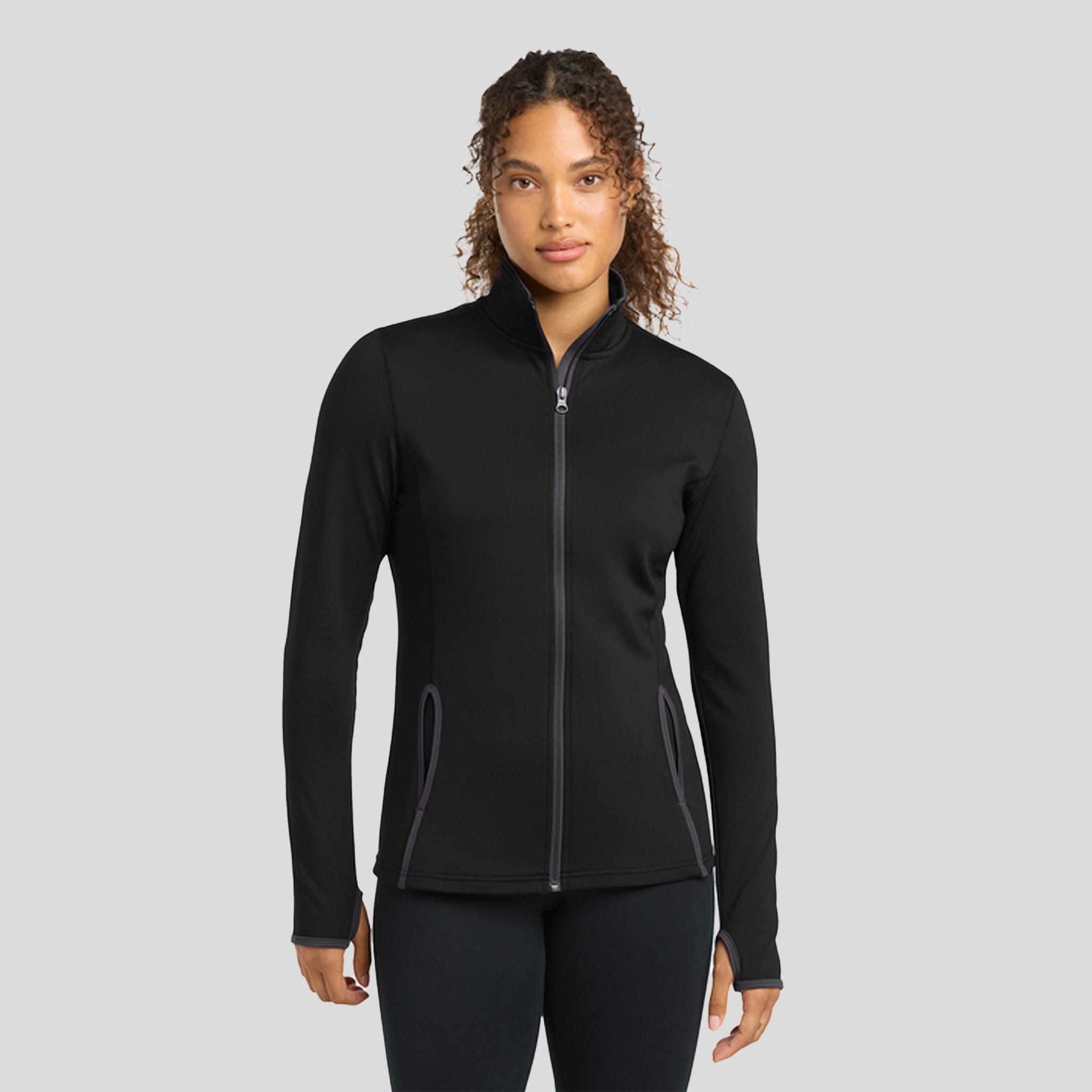 Women's Sport-Wickยฎ Stretch Contrast Full-Zip Jacket | Black/Charcoal Grey